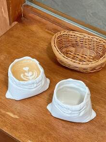 1 pieza Taza cerámica con bolsa de tela 3D, apta para café, té de la tarde, agua, taza de oficina de alta estética, taza cerámica de regalo - Multicolor - Ver 4