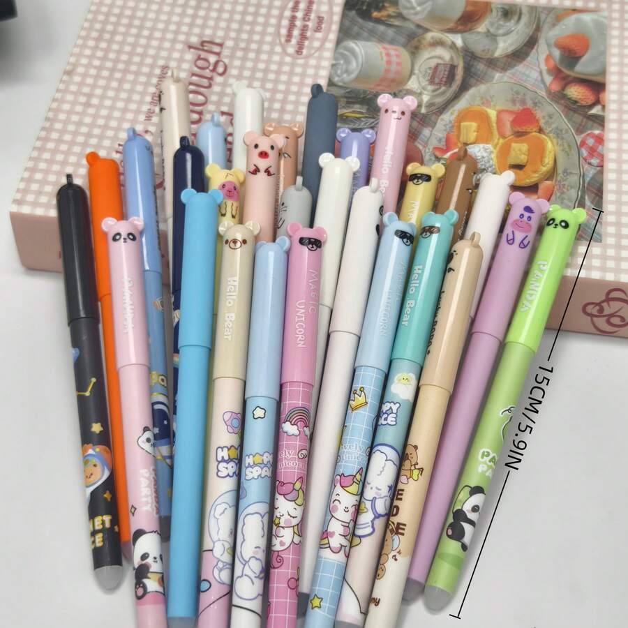 4支装卡通图案可擦笔套装 - 4支笔 + 20支替换笔芯 / 5支可擦笔，学生作业和日常笔记必备文具，完美的返校礼物 - 藍色 - 查看 1