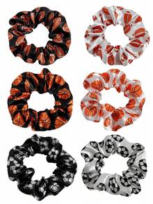 6pcs Women's Fashion Football, Basketball, Soccer Print Elastic Hair Scrunchies, Suitable For Daily Use, Home, School, Beach, Work, Party, Holiday, Birthday, Back To School, College Style, New Year, Valentine's Day, Mother's Day, Wedding, Music Festival, Spring/Summer/Autumn/Winter Head Accessories ,Hair Ties ,Scrunchy Hair Ties - Multicolor - View 8