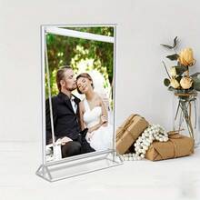 3个亚克力双面标牌架，尺寸分别为5x7英寸和8.5x11英寸，银色边框，立式支架，适用于婚礼、餐厅和艺术展示。