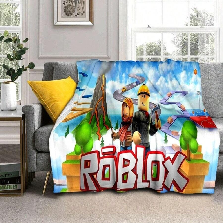 3D R-Robloxs Cartoon Game Flannel Blanket Soft Warm Throw Blanket For Bed Bedroom Room Living Room Travel Camping Picnic Gift(27).Jpg - 白色 - 查看 1