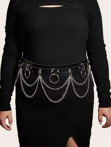 1pc Women's Plus Size Sexy Black Belt Waist Chain With Dark Studs And Tassels, Suitable For Daily Commute, Halloween Party And Carnival - Black - View 2