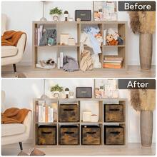 Cube Storage Bins, Cube Storage Organizer With Handles, Foldable Storage Cubes, Cubby Bins, Wood Print Storage Bins, Fit Cube Storage Unit, Rustic Brown, 13 Inch 6-Pack - 鄉村棕色-6件裝 - 查看 5