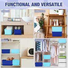6 Pcs Storage Bins With Lids Small Plastic Storage Containers Stackable Storing Baskets Box Cute Organizer Bins For Organizing Shelves (Blue Series) - BlueSeries - View 6