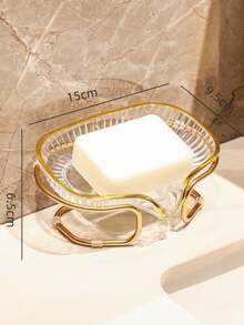 Luxury Acrylic Sink Soap Dish With Self-Draining Metal Holder For Bathroom And Washbasin - 金色 - 查看 2