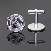 一对地球、月球、木星造型金属合金袖扣，镶嵌玻璃，天文主题珠宝礼品 - style - 查看 1