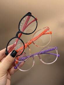 3副儿童防蓝光时尚平光几何框多功能近视眼镜，简约时尚防紫外线休闲眼镜，适合男孩女孩日常佩戴、返校季、假期、万圣节派对、摄影道具等场合。 - 無色 - 查看 5