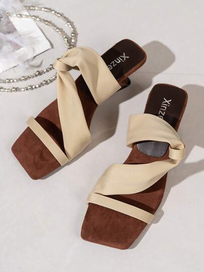 Black Sandals Women's Spring/Summer New Minimalist Elegant Z-Strap Square Toe Asymmetric Heel High Heel Sandals, Suitable For Valentine's Day, Dates, Gatherings, Parties; Beige High Heel Sandals