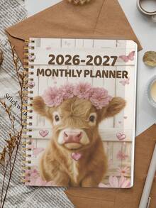 A5 Premium 2026-2027 Monthly Planner & Notebook, Highland Cow Cover Design, 5.5x8.3 Inches, 24 Months, 2026 Calendar, Office Supplies, Perfect Back To School Gift - Pink - View 2