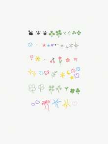 1片可重复使用的彩色迷你图案临时纹身贴纸，手指/手掌可爱装饰，防水防汗，持久耐用，适合女孩使用 - 彩色 - 查看 6