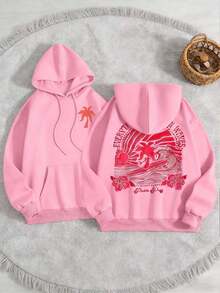 Sweatshirt For Teenagers And Adults, Gift For Women, Women's Spring/Autumn Hooded Sweatshirt Long Sleeve Graphic Print Drawstring Hoodie1 - Hồng - Xem 7