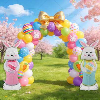 59英寸蓝粉色巨型复活节兔子站立气球，复活节派对装饰气球，室内氛围拍照道具，送给朋友的惊喜礼物