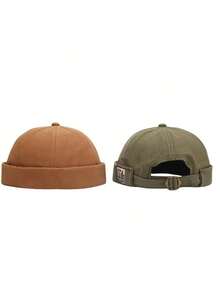 1pc Vintage Dome Hat Men Melon Beanie Cap Solid Color Docker Cap Unisex Adjustable Landlord Hats Women Hop Bonnet D2L3 - 彩色 - 查看 5