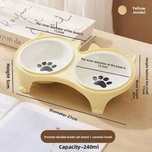 Ceramic Cat Bowl, Anti-Spill, Cute Dual Bowl For Kitten, Cat Food & Water Bowl With Slanted Rim To Protect Neck - 300ml - View 13