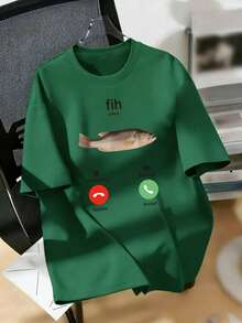 这款“Fih”错拼鱼图案短袖经典重磅T恤，男女皆宜，柔软透气，休闲百搭，适合夏季日常穿着、外出、聚会、上学、音乐节、度假等场合，也是送给家人、男女朋友的绝佳礼物。 - 墨綠色 - 查看 1