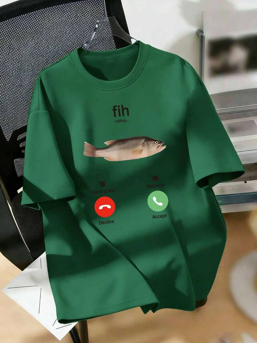 这款“Fih”错拼鱼图案短袖经典重磅T恤，男女皆宜，柔软透气，休闲百搭，适合夏季日常穿着、外出、聚会、上学、音乐节、度假等场合，也是送给家人、男女朋友的绝佳礼物。 - 墨綠色 - 查看 1