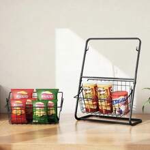Estante Organizador de Cocina de Metal de Doble Capa con Cestas Extraíbles, Organizador de Encimera para Frutas y Verduras, Soporte para Condimentos, Cesta de Almacenamiento Multifuncional para Cocina y Baño - Negro - Ver 3