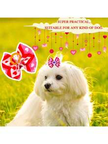 10/30个装爱心钻石宠物蝴蝶结头饰，带弹力橡皮筋，可爱有趣的狗狗发饰，装扮，幼犬装饰，猫狗宠物装饰用品，情人节/日常散步/宠物派对装扮神器