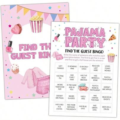 Slumber Party Games, Find Guest Bingo Pajama Party Game Adults, 30 Sleepover Games Cards 5 Inch X Inch Sleepover Birthday Party Favors Supplies Decorations - 16