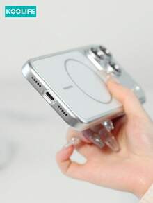 1pc Ultra-Thin Magnetic Frosted PC Phone Case With Large Window, Independent Buttons, Raised Lens Protection, Compatible With IPhone 17/17 Pro/17 Pro Max - Silver - View 3