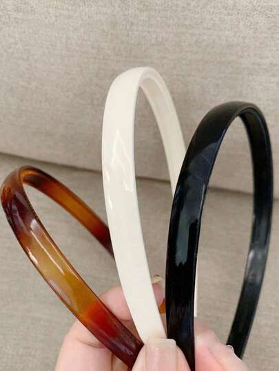 3pcs/1pc Women's Headbands, 1.2cm/0.47in Width, Black, White, Tortoiseshell, Minimalist Design, Non-Slip Serrated Lightweight Plastic Headbands, Fashion Versatile, Elegant, Simple, Suitable For Daily, Outdoor, Beach, Party, Commute, Vacation, Hair Styling, Washing Face, Makeup, Outfit Accessory, Hair Band, Hair Hoop Head Accessories, Hairband Beauty Home Hair Accessories