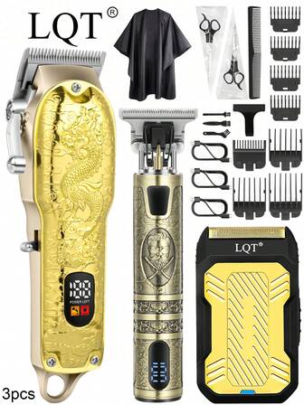  LQT 1/2/3 Pcs Set, Professional Men's Hair Clipper And Electric Shaver Kit, USB Rechargeable LCD Display Hair Trimmer, Cordless Hair Clipper And Beard Trimmer, Best For Barber Or Home Use, Father's Day Gift, Gift For Men