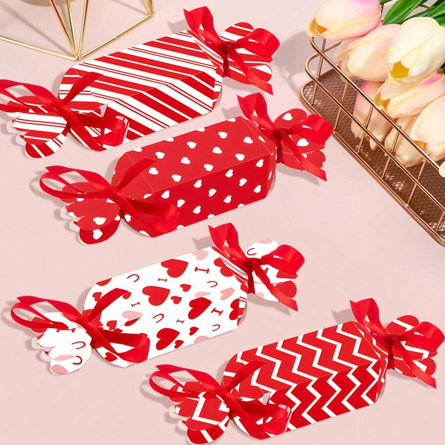 Scatola regalo per confezione di caramelle regalo di San Valentino, forniture per feste, cuore dolce con fiocco, design a forma di caramella carina, adatto per compleanni, matrimoni, feste e piccoli regali - Multicolore - Visualizzare 1