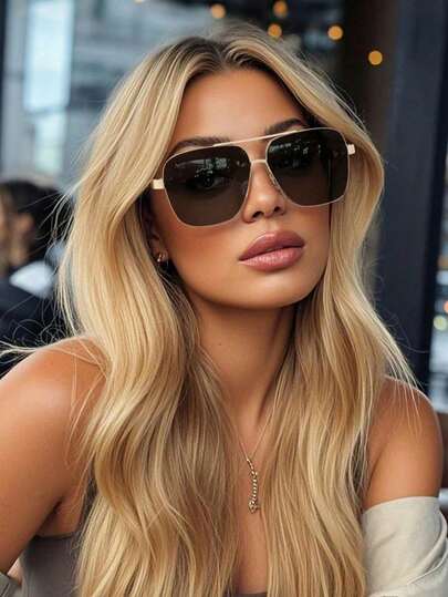 1pc Copper Full Frame Geometric Decoration Modern Simple Style Women Fashion Glasses For Summer Daily Life Musical Festival Tropical Beach Vacay Going Out Outfit Fashion Accessories