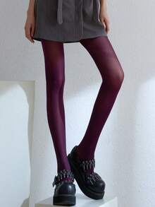 1pc Women's Candy Color Swan Thick Velvet Pantyhose, Snag-Resistant, Comfortable - Purple - View 2