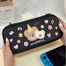 /Switch 2 Carrying Case, Cute Bear Crystal Sticker Design, Holds Console And Game Cards