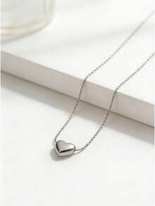 3D Heart Pendant Necklace For Women - Dainty Gold Layering Choker, Coquette Core & Minimalist Everyday Jewelry (Adjustable Chain,  Viral Gift) - Silver - View 1