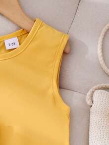 2pcs/Set Young Girl' Sweet Floral Frill Trim Tank Top And Shorts Set, Summer - Yellow - View 4