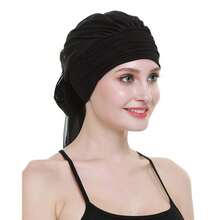 Headwear Turbans For Women Long Hair Head Scarf Headwraps Cancer Hat - TallanicaPureBlack - Ver 4