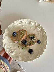 1 件法式浪漫 3D 浮雕玫瑰陶瓷托盘，精致甜点/蛋糕盘，适合下午茶圣诞礼物 - 白色 - 查看 1