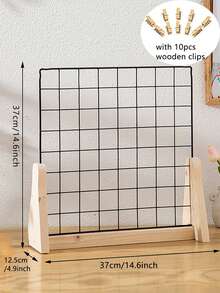 1pc Grid Tabletop Display Rack, Wooden Grid Display Shelf, Portable Desktop Metal Grid Wall Mount Rack With Wooden Base, Comes With 10 Clip-On Display Units, For Displaying Retail Handicrafts, Art Drawings, Photos, Art Room Decor - One Size - View 5