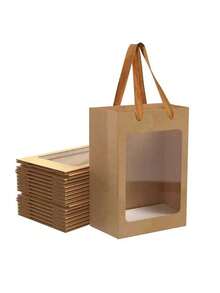 5-20个装牛皮纸袋，带窗口，透明手提袋，适用于教师节、展览、鲜花礼品、纪念品、零售 - 棕色 - 查看 4