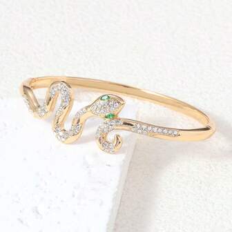 Pulsera de mujer, brazalete abierto con forma de serpiente con microincrustraciones de cristal, un bonito regalo para ocasiones especiales
