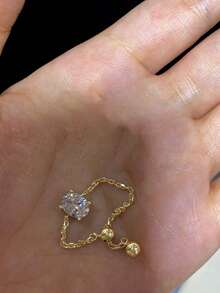 rundraw 1枚椭圆形链环戒指，镶嵌可调节立方氧化锆，适合女性日常佩戴和特殊场合。 - 金色 - 查看 8