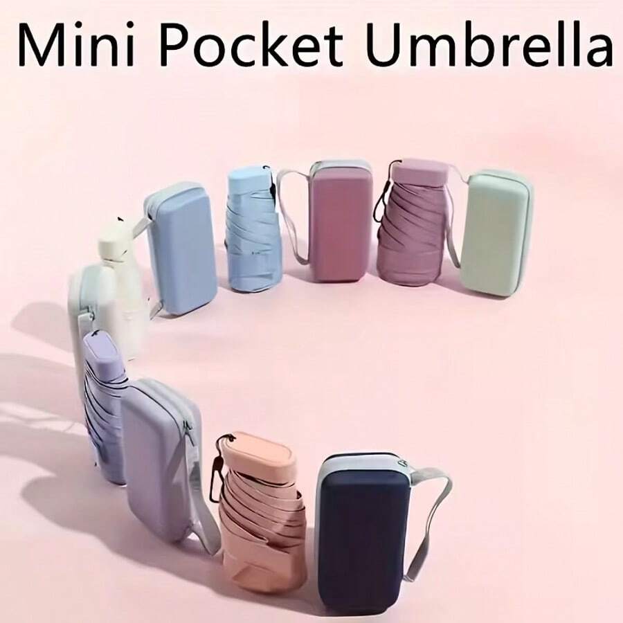 Mini Pocket Umbrella - 6 Manual Open Compact Travel Umbrellas, Featuring A Portable Case, Durable Nylon Fabric, And Iron Frame. Ideal For Outdoor Use, This Minimalist Umbrella Is Perfect For Travel And Fits Easily I