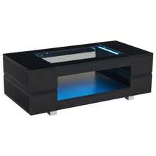 Black LED Coffee Table With Bluetooth App Control, Double-Layer High-Brightness Hollow Design Table, Suitable For Parties, Offices, Living Rooms - Black - View 8