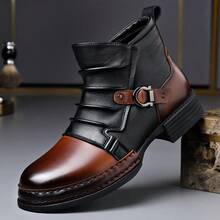 Botas Chelsea altas para hombre: estilo business casual, con hebillas y cremalleras laterales. Con un diseño resistente y un forro cómodo, son ideales para desplazamientos diarios, uso en la oficina y actividades al aire libre en otoño e invierno. - Marrón - Ver 5