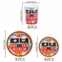 Firefighter Disposable Tableware Set, 7/9 Inch Party Plates, Disposable Paper Plates And Cups Suitable For Holidays, Weddings, Engagements, Weddings, Birthdays, Parties, Celebration Events - Multicolor - View 12