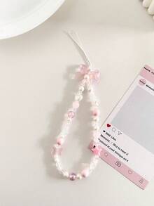 1条粉色仙气手机挂绳，带粉色蝴蝶结，可爱仙女风格，兼容安卓及大多数智能手机，送给母亲、家人、朋友、孩子、生日、节日的礼物 - 淺粉色 - 查看 1