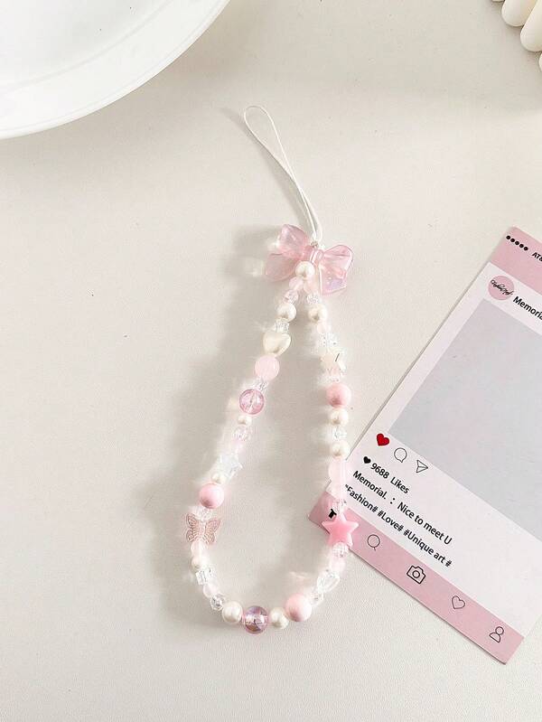 1pc Pink Ethereal Phone Lanyard With Pink Bow, Cute Fairy Style Compatible With Android And Most Smartphone,Gifts For Mother, Family, Friends, Kids, Birthday, Holiday Phone Chain