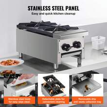 Estufa de gas comercial con 2 quemadores, Gama de estufas de cocina de encimera de propano y gas natural, Placa caliente de gas de acero inoxidable, Equipo de cocina comercial para restaurante, 56.000 BTU - 2 quemadores - Ver 5