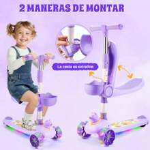 JCH-Nasjac Scooter Plegable para Niños Patinete de Altura 3 Ajustable para Niños 2 a 7 años Patín del Diablo Monopatin 3 Ruedas con Luz LED y Música - Rosa - Ver 6
