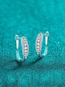 BLOVEMEE 2pcs Luxury 925 Sterling Silver 0.5Carat X 2 Moissanite U-Shaped Fashion Earrings, Suitable For Women's Daily Wear, Party, Holiday, Mother's Day, Wedding Anniversary, Birthday, Shiny Jewelry Gift - EH0150M - View 2