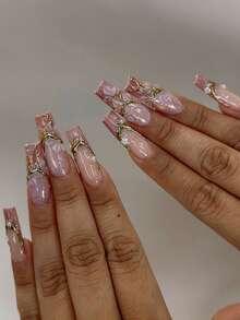 24pcs 3D Golden Plated Soft Peony, Pearl, Daisy Nail Art Stickers, Removable Manicure Set With 1pc Gel Polish & 1pc Nail File, Suitable For Women Nail Supplies - Multicolor - View 1