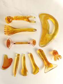 4/5/6/8/10件套按摩工具组合套装，包含面部按摩刮痧板、滚轮、身体肌肉按摩工具、梳子、背部、胸部和四肢刮痧板以及穴位按摩工具 - 彩色 - 查看 1