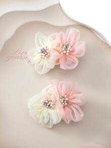 Süße Mesh-Blumen Haarschmuck für Teenager, feenhafte rosa & weiße Ins-Style Haarspangen, Alltagstragen & Fotoshooting Kopfschmuck - Verschiedenfarbig - Übersicht 4